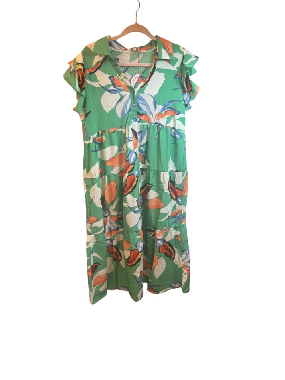 Umgee Green Floral Boho Dress Butterfly Sleeves Medium New